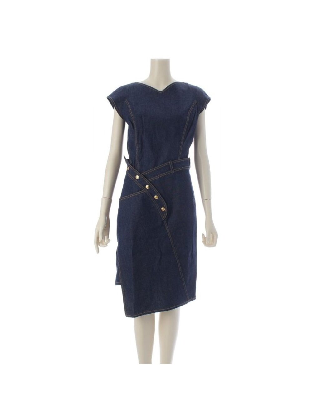 Dior Galliano Era Denim Stitch Dress Short Sleeve Indigo 40
